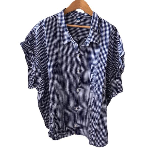 NWT Old Navy Blue Gingham Button Up Short Sleeve Top | XXL - Picture 1 of 3